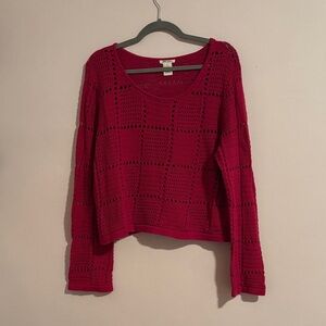 Ultra Pink Women's Red Crochet Sweater